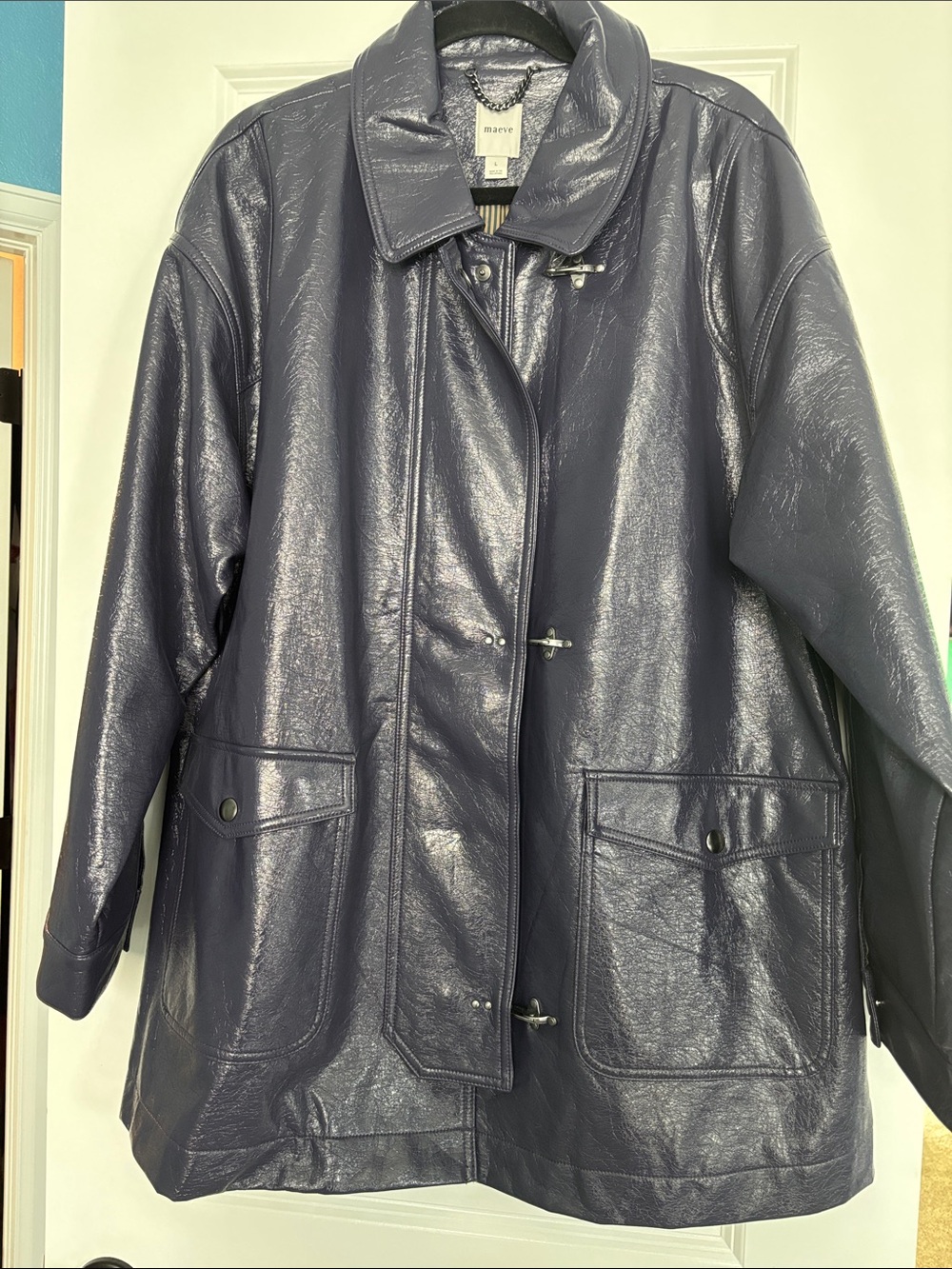 Maeve Shiny Faux-Leather Utility Jacket